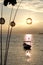 Boat at dawn. Lombok view from Gili Meno;