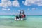 Boat with diving equipment waiting for tourists in Playa Palancar, Quintana Roo, Mexico