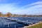 Boat Dock and Basin Marina Empty Awaiting Boating and Shipping Season on Water, Lake and River in Werder/Havel, Brandenburg,