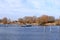 Boat Dock and Basin Marina Empty Awaiting Boating and Shipping Season on Water, Lake and River in Werder/Havel, Brandenburg,