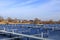 Boat Dock and Basin Marina Empty Awaiting Boating and Shipping Season on Water, Lake and River in Werder/Havel, Brandenburg,