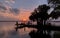 A boat dock at dusk on a large Florida lake