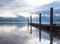 Boat Dock in Glacier National Park`s Lake McDonald with a Reflection in the Lake`s Ripples