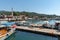 Boat Dock and Mosque with Blue Sky