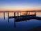 Boat dock at sunset