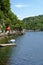 Boat docked in a cove