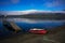 The boat docked at the lake Wakatipu