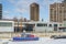 Boat docking at a quay in Old Port of Montreal before condos and CBC building