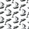 Boat and dolphin seamless monochrome pattern. Simple marine background.