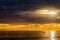 Boat with fishermen at sunset