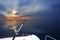 Boat fishing sunrise on mediterranean sea ocean