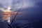 Boat fishing sunrise on mediterranean sea ocean