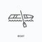 Boat flat line icon. Vector outline illustration of fishing rowboat, water transportation. Wooden dingy with paddle thin