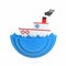 The boat floats on the waves - miniature, cartoon style