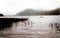 Boat on a foggy echo lake in near Acadia National Park in Maine