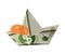 Boat Folded from Dollar Banknote with Coin in It as Asset and Money Abundance Vector Illustration