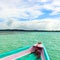 Boat front view of No mans land and nylon pool in Tobago Caribbean Sea