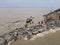 Boat in ganga river bathing people