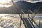 Boat gangway on sunny background of coastline of Positano town in Italy