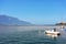 Boat on Geneva Lake of Montreux Swiss Riviera