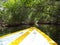 A boat going under mangroves