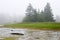 Boat grounded in fog