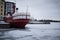 Boat in harbor in winter Helsinki