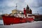 Boat in harbor in winter Helsinki