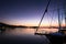 Boat head view in beautiful twilight sunset.