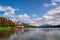 Boat house at Maligne lake  in Jasper National Park, Alberta, Rocky Mountains Canada