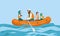 Boat immigrant family concept banner, flat style