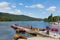 Boat jetty for trips Bowness on Windermere Lake District Cumbria England uk