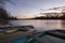 Boat on Lake at Sunrise