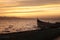 Boat in the lake at sunset. Rowing boat floating over the Limboto Lake waters. Gorontalo, Indonesia