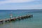 Boat landing stage with rescue ring and rescue pole