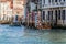 Boat landing stage in Venice on the Grand Canal. The colourful briccolas are used to attach gondolas and boats.