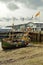 Boat at low tide and the ferry terminal at Ullapool Scotland, United Kingdom, Europe