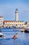 Boat marina and lighthouse in Trieste, Italy