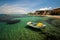 Boat moored on the beach