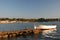 Boat moored by pier