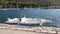 Boat moored at the pier floats in the mediterranean sea