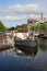 Boat moored at side of waterway in Leiden