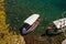 Boat moored to a rock, clear water of Lake Ohrid, North Macedonia FYROM