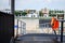 Boat mooring walkway, Harbor or pontoon Passage for transportation boat, Ferry landing riverside in Bangkok Thailand