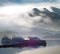 Boat, mountain and cloud for travel background