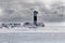 Boat navigation equipment on lake Michigan covered in ice