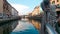 boat on naviglio in milan italy in sunny day