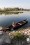 Boat oarsman on river