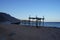 Boat off the coast of the Red Sea in the Gulf of Aqaba. Dahab, South Sinai Governorate, Egypt