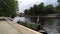 Boat parked on River Ouse York city North Yorkshire England